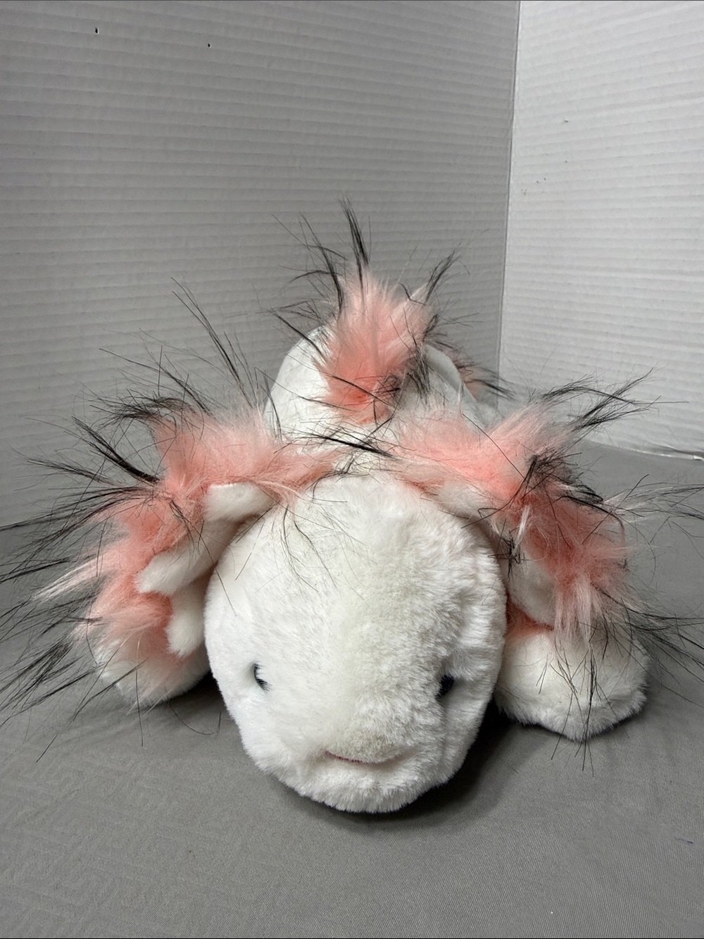 Aurora Plush Molly White Axolotl with Pink Fluffy Frill Black Hair 18” Soft